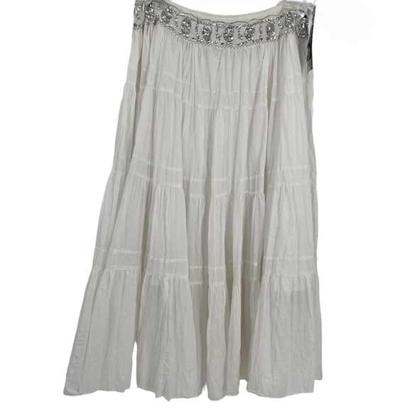 Peter Nygard NWT Size 14 White Sequin Waist Flowy Maxi Skirt Gauzy Layered - Picture 2 of 11